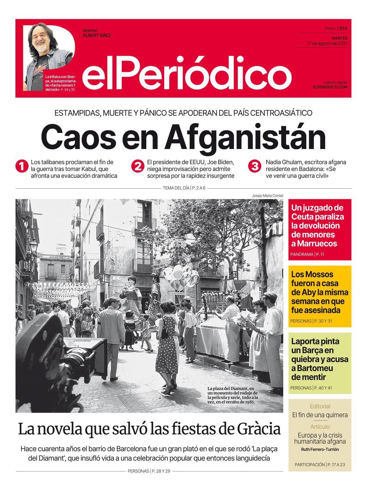 La portada d’EL PERIÓDICO del 17 d’agost del 2021