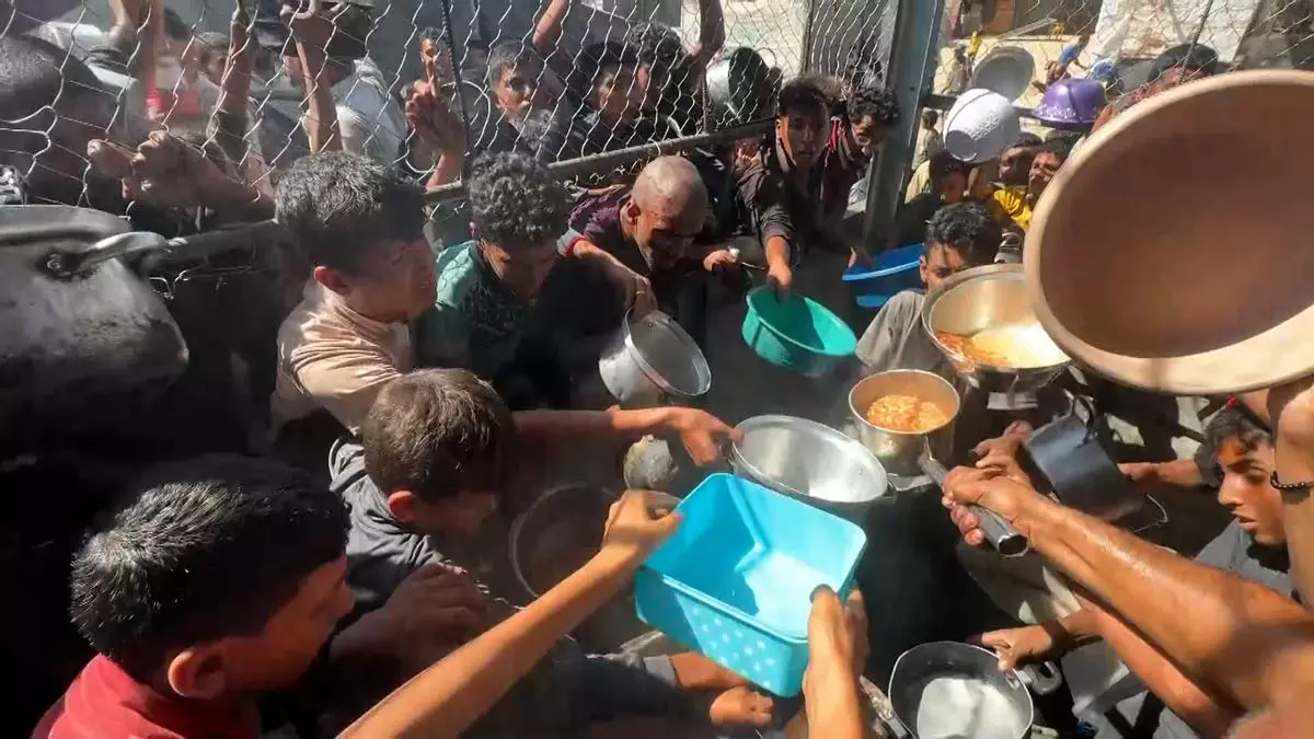 Las tristes y duras imágenes de niños lanzándose a por comida en Gaza