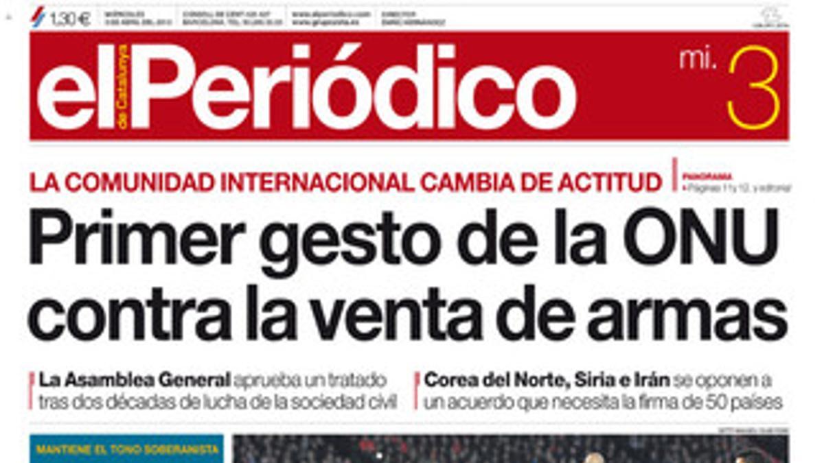La portada de EL PERIÓDICO (3-4-2013).
