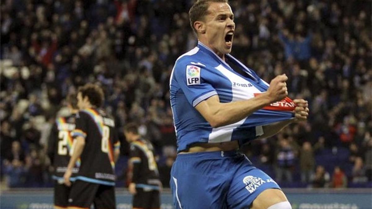 Abraham, celebrando un gol con la camiseta del Espanyol