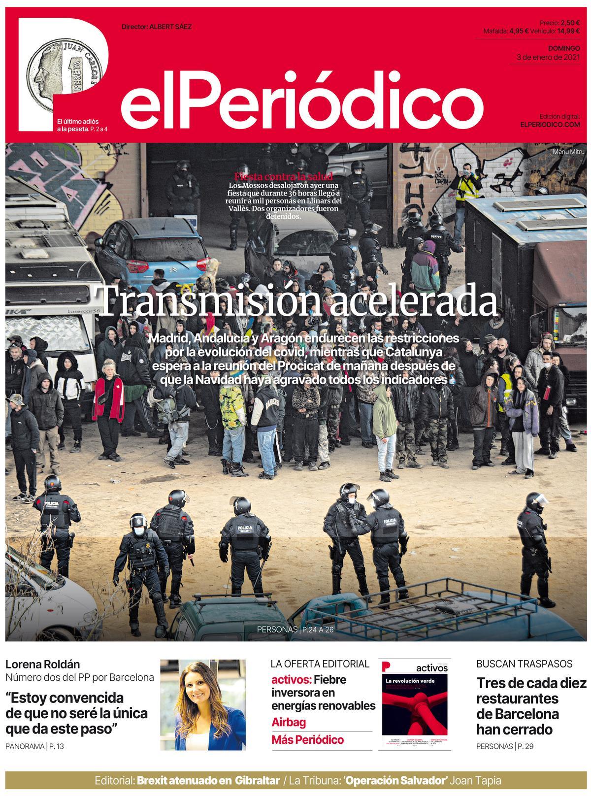 La portada d’EL PERIÓDICO del 3 de gener del 2021