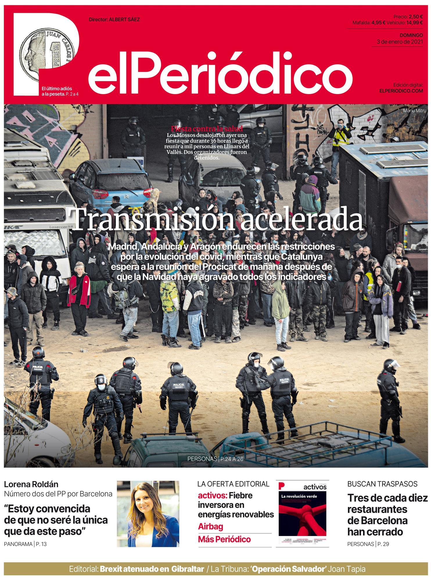 La portada de EL PERIÓDICO del 3 de enero del 2021