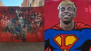 El mural de Lamine en Gràcia, vandalizado