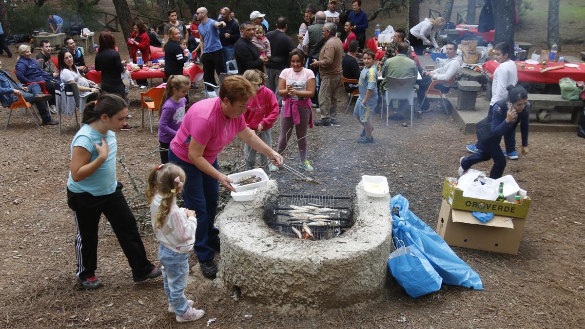 Una mujer asa unas sardinas en Los Villares por San Rafael, en una imagen de archivo.