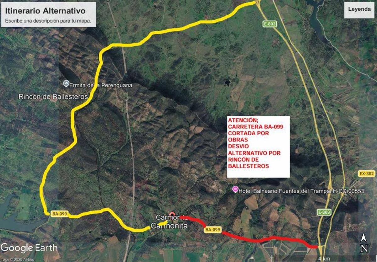 Plano con el desvío alternativo por el corte de la carretera provincial BA-099.