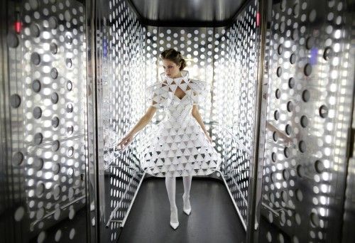 Spanish model, Raquel Bonilla, 22, poses as she wears a creation by Myriam Hurtado during Andalucia de Moda (Andalusia Fashion) in Seville