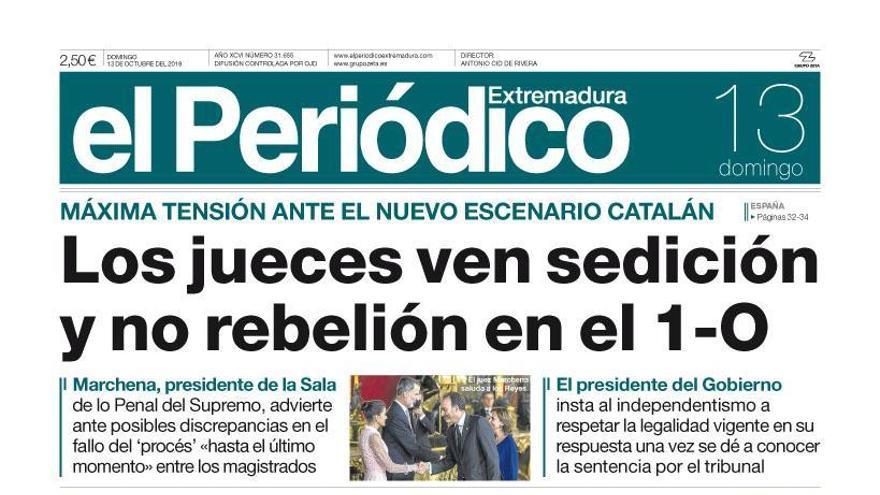 Esta es la portada de EL PERIÓDICO EXTREMADURA correspondiente al día 13 de octubre del 2019