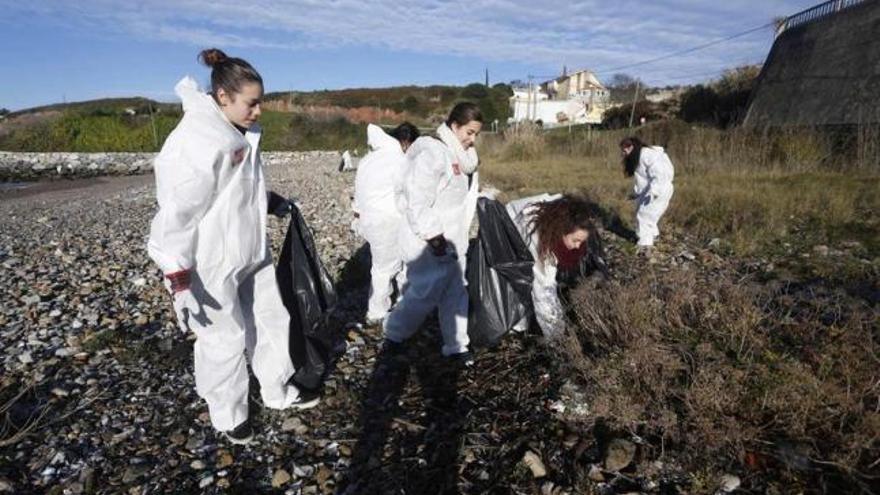 Un grupo de voluntarias, en la playa del Arañón el sábado por la mañana.