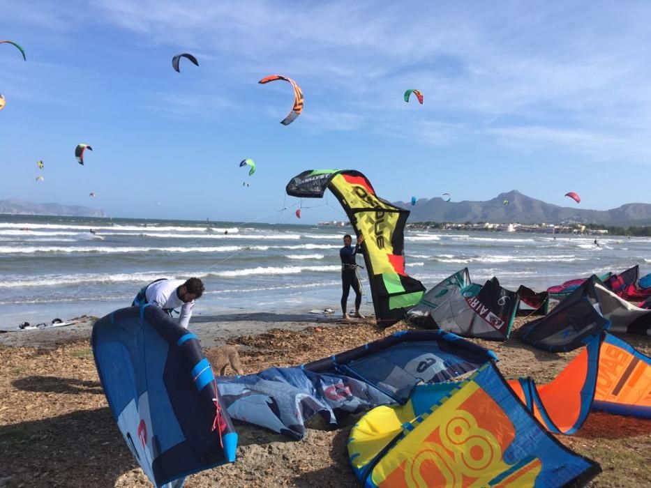 Medio centenar de kitesurfistas llenan la playa de es Barcarés de cometas