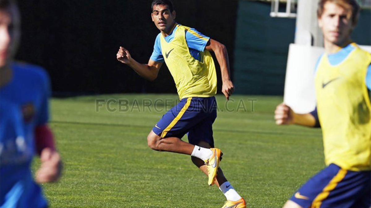 Fali, en un entrenamiento con el filial