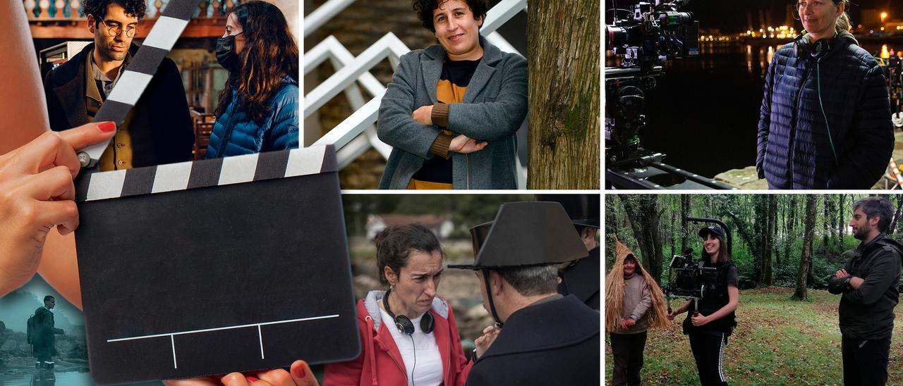 Desde arriba a la izquierda: Ángeles Huerta con el actor Tamar Novas, Beli Martínez, Emma Lustres, Paula Cons y Noelia Muiño