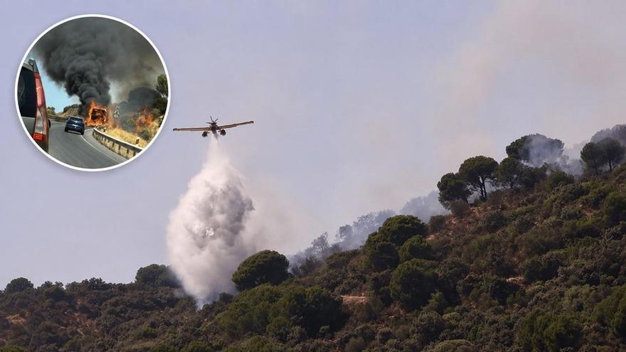 Un camión de paja arde y provoca un incendio forestal en la carretera de Córdoba a Cerro Muriano