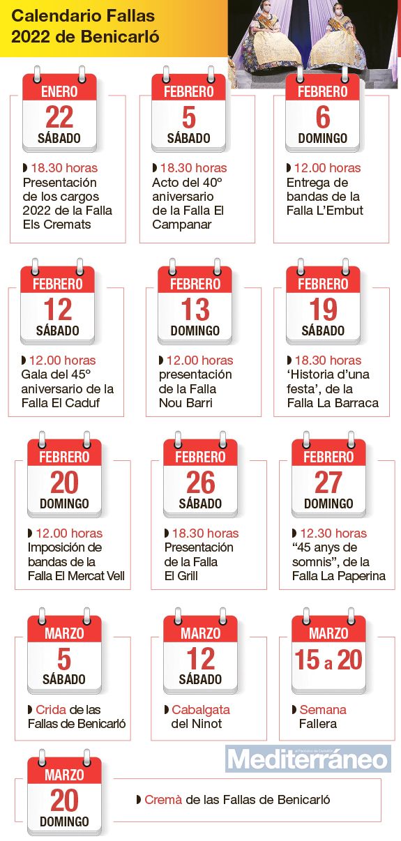Calendario con todos los actos del ciclo fallero este año en Benicarló.