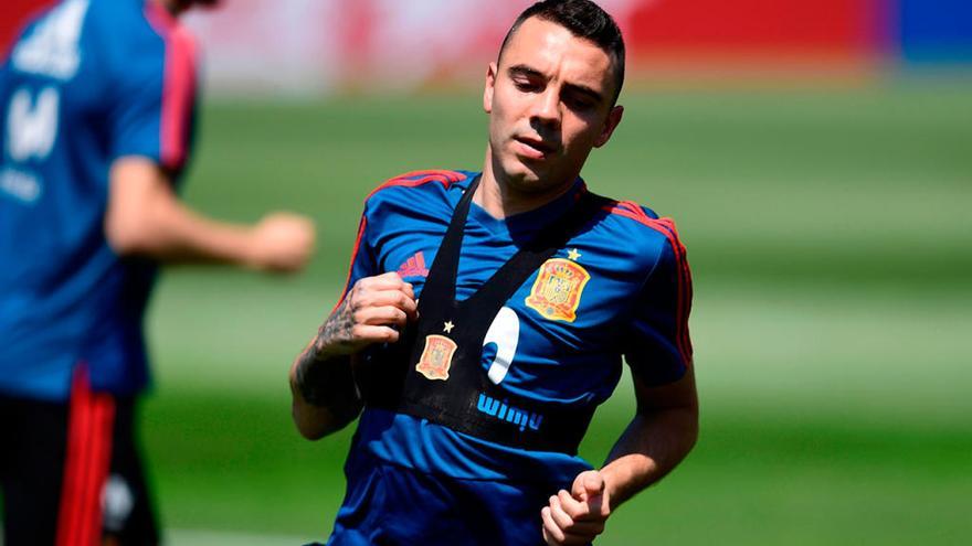 Iago Aspas en un entrenamiento de la Selección Española // Agencias