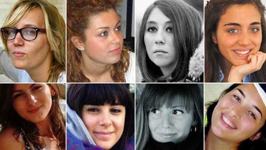 Varias de las fallecidas (de izquierda a derecha y de arriba a abajo): las italianas Elisa Valent, Lucrezia Borghi, Elisa Scarascia y Francesca Bonello; la rumana Verónica Matcovici; y las también italianas Valentina Gallo, Serena Saracino y Elena Maestrino.