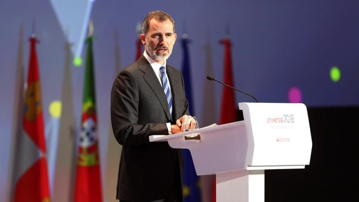 El Rey Felipe VI  durante su intervencion en el IV Encuentro Internacional de Rectores.