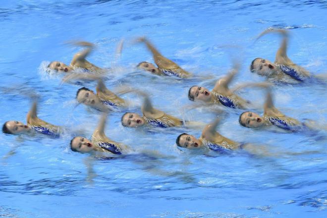 Members of team China perform during the Free Combination Artistic Swimming Final at the FINA Swimming World Championships 2019 at Yeomju gym in Gwangju, South Korea.