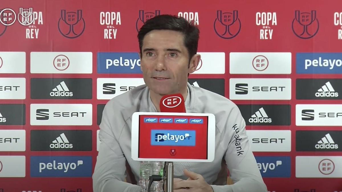 Marcelino, durante la rueda de prensa de hoy