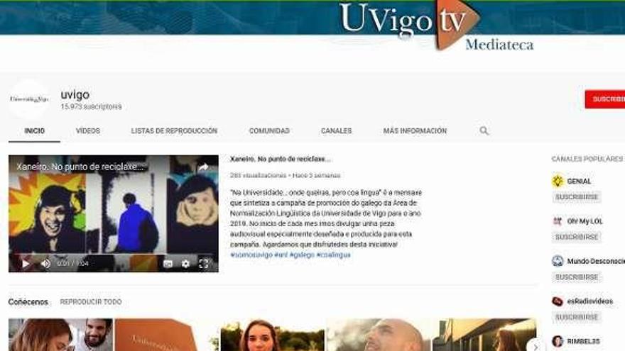 El canal de la UVigo en youtube ya roza los 16.000 suscriptores.