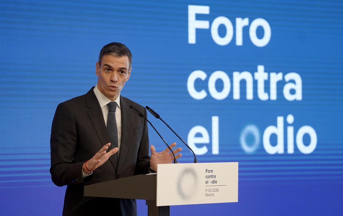 Pedro Sánchez, presidente del Gobierno, durante la inauguración del Foro contra el odio.
