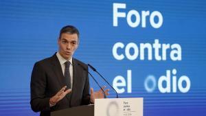 Pedro Sánchez, presidente del Gobierno, durante la inauguración del Foro contra el odio.