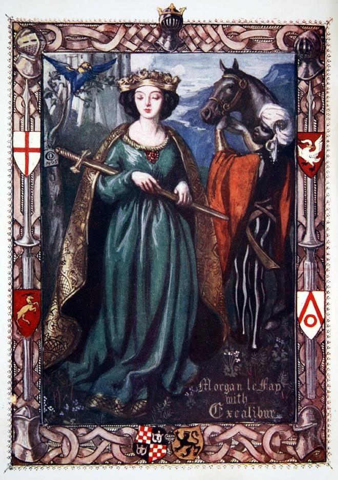 Representación de Morgana con la espada Excalibur por Dora Curtis en 1905