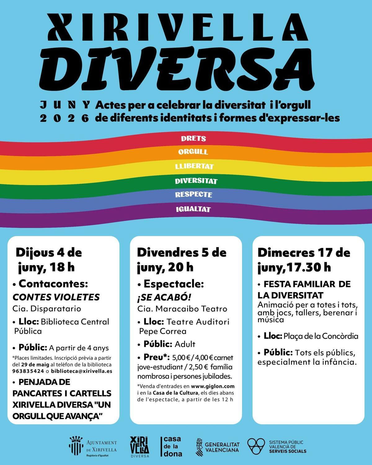 Actos de Xirivella diversa por el mes del Orgullo.