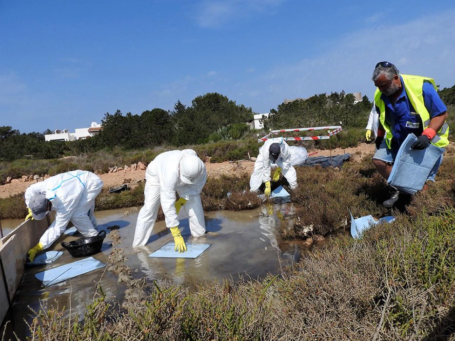 Limpieza del vertido en Formentera.