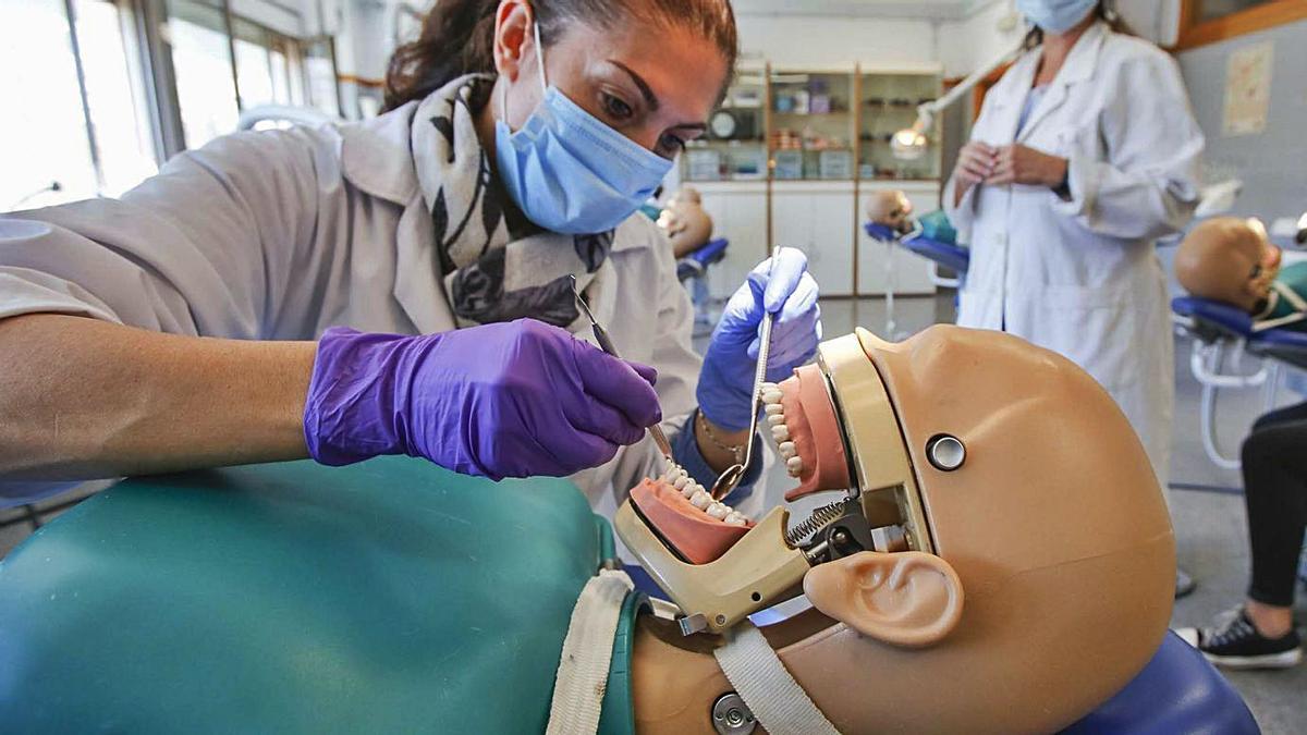 Taller de limpieza dental, en uno de los ciclos de Formación Profesional que se pueden cursar. | PILAR CORTÉS