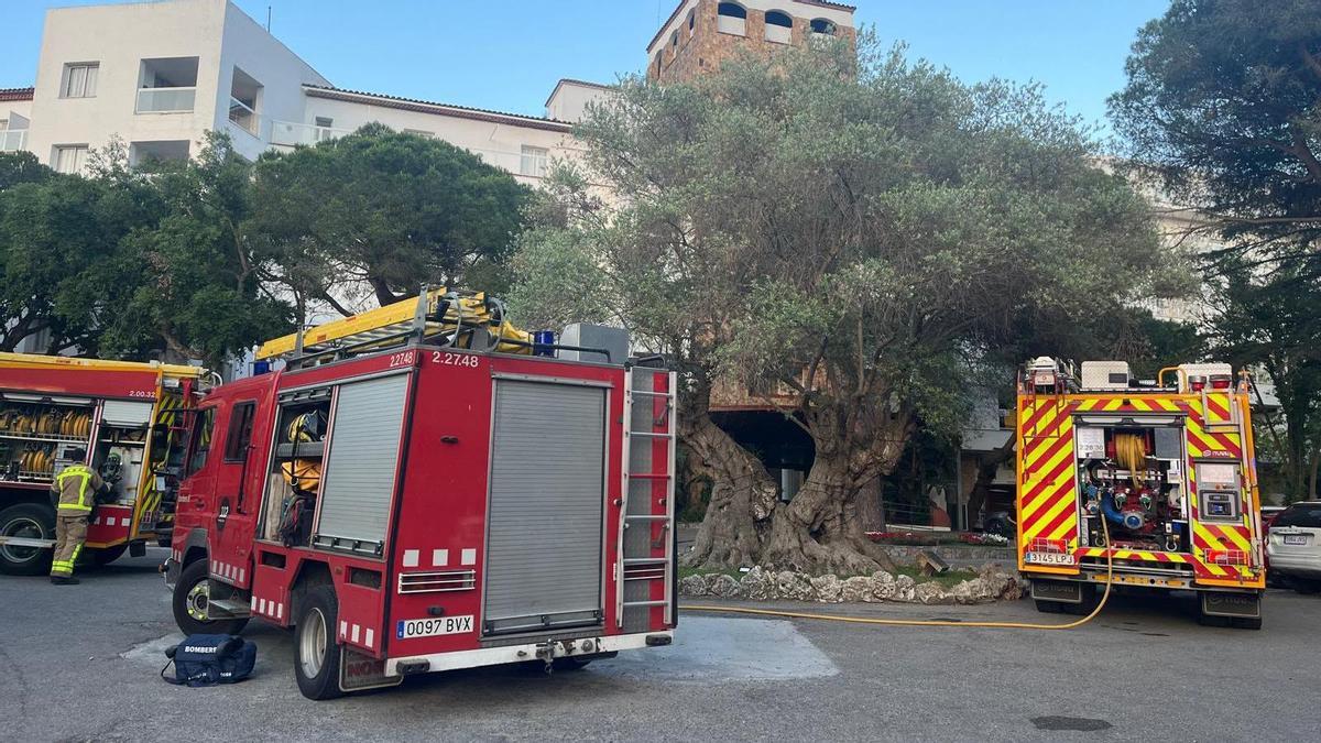 Los bomberos en el lugar del incendio, en Castell-Platja d’Aro