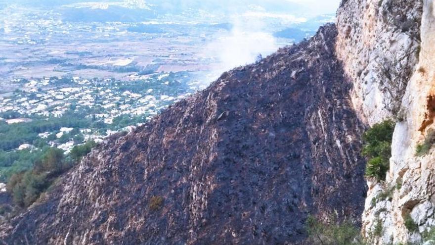 La ladera calcinada del incendio que el lunes arrasó ocho hectáreas en el parque natural. | ALFONS PADILLA