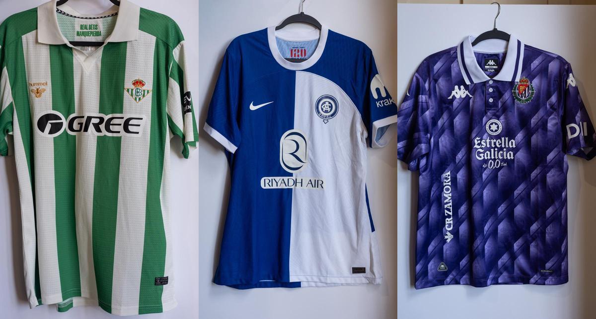 Las camisetas del Real Betis, Atlético de Madrid y Real Valladolid.