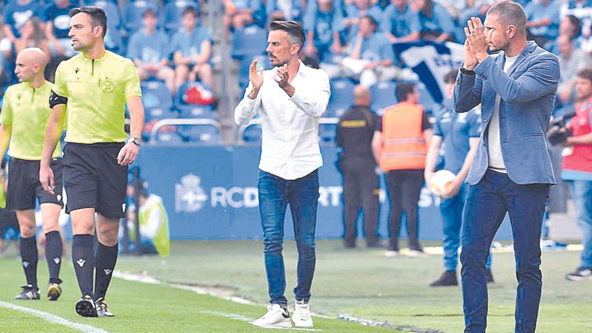 Albert Rudé y Rubén De la Barrera durante el encuentro celebrado en Riazor.