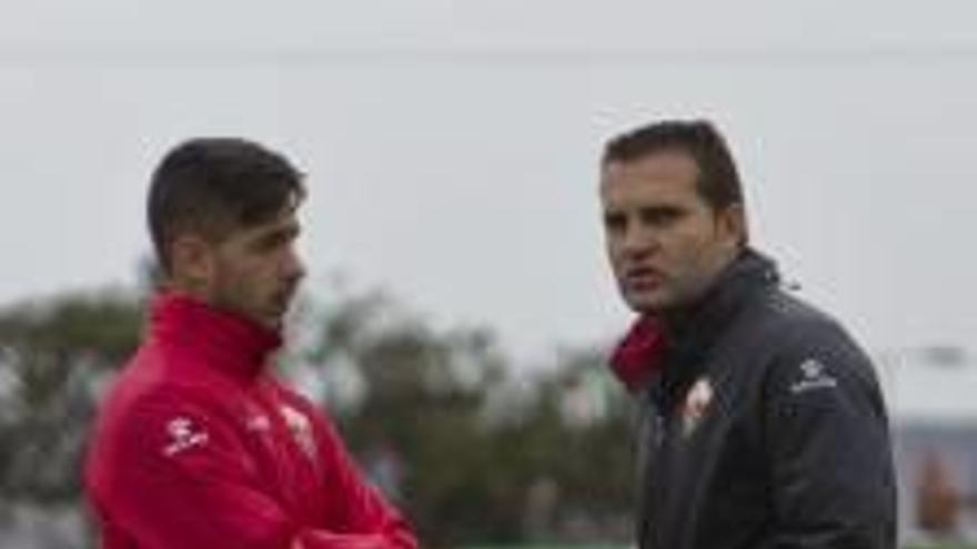 Sergio León y Rubén Baraja, en el entrenamiento.