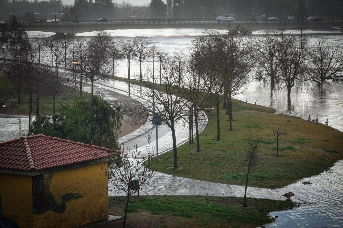 Los paseos del río siguen cerrados por la crecida del caudal del Guadiana.