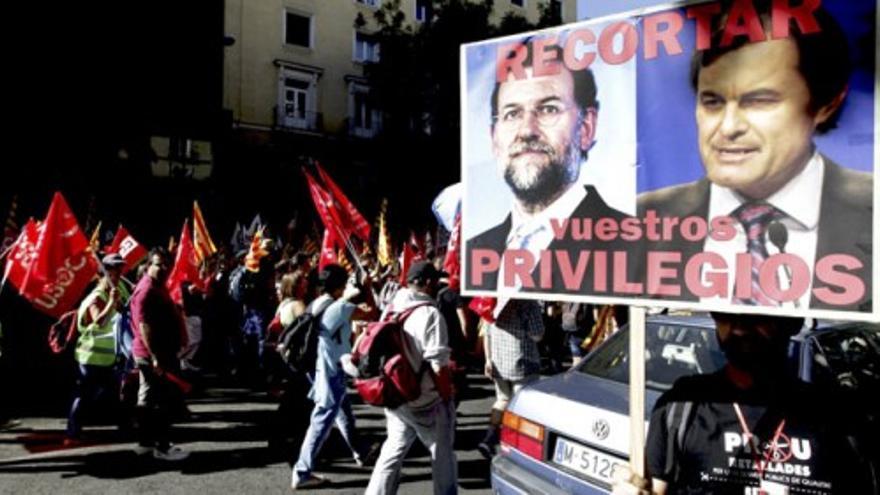 Españoles y portugueses protestas contra los recortes