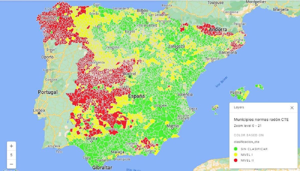 Estos son los municipios con más radón en España