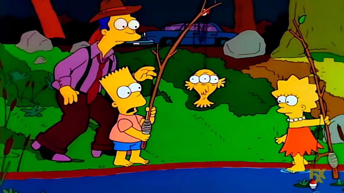 Bart y Lisa Simpson pescan un pez de tres ojos en un capítulo de la segunda temporada de 'Los Simpson'