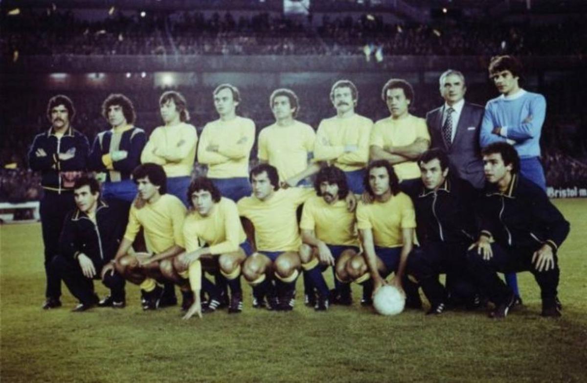 La plantilla de la UD, junto al técnico Miguel Muñoz, antes de la disputa de la final de Copa del 1978 ante el Barça.