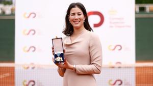 Archivo - Garbiñe Muguruza durante la ceremonia de recepción de la Medalla de Oro al Mérito Deportivo