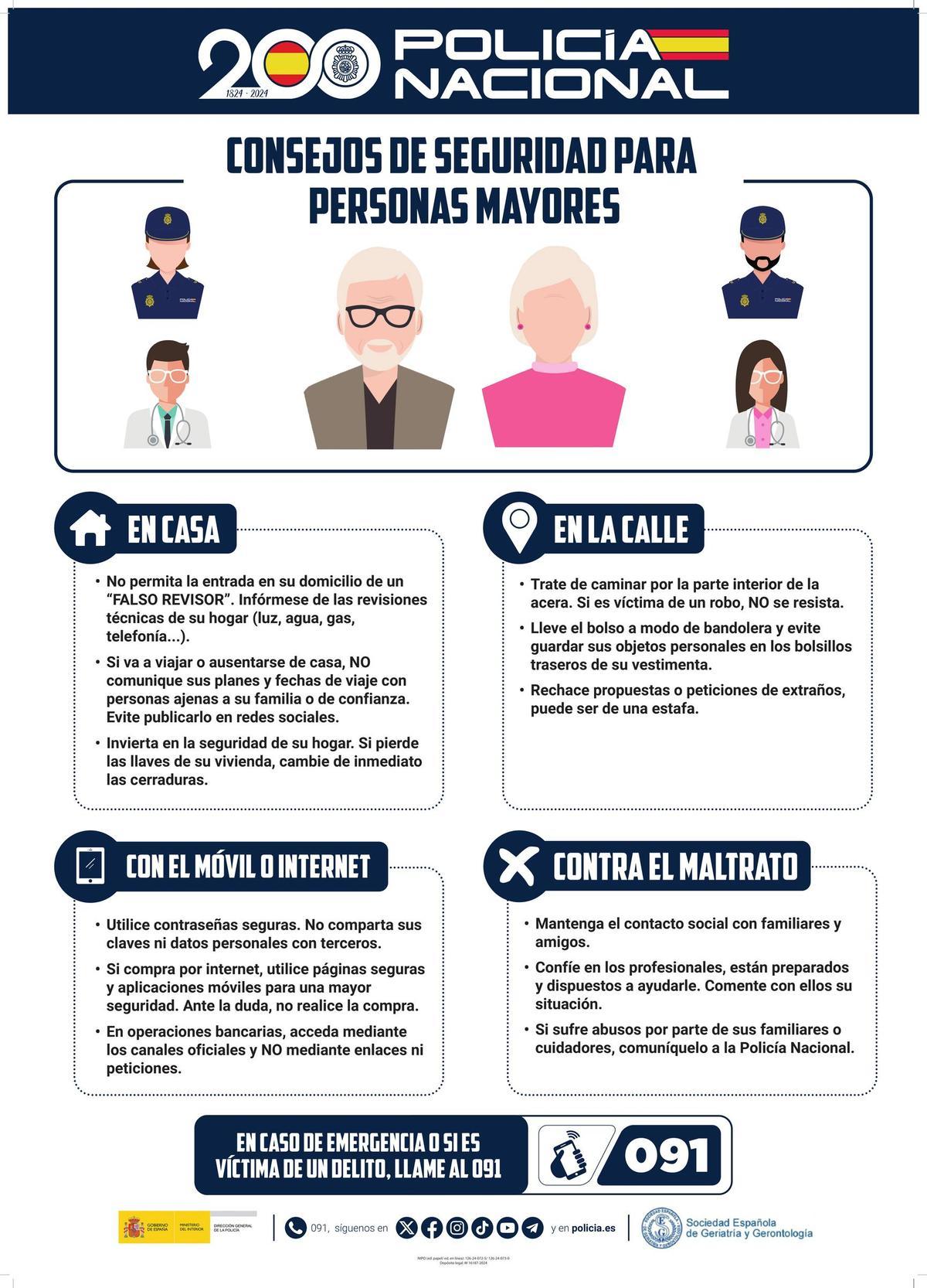 Consejos del Cuerpo de Policía Nacional a los mayores.
