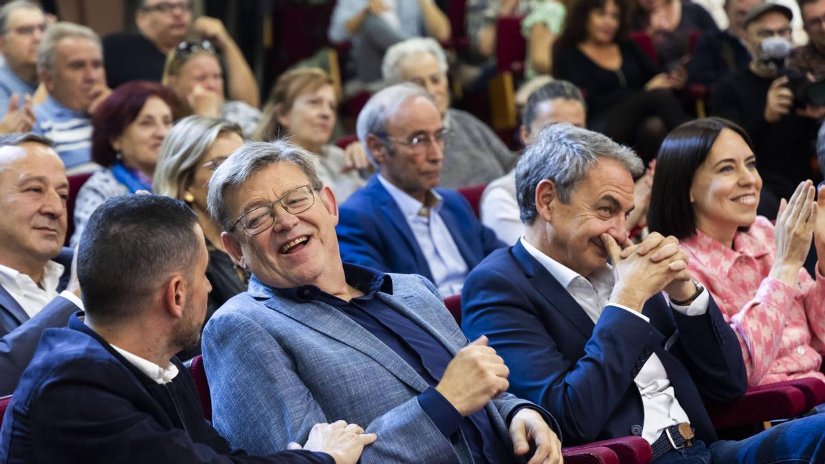 Puig, Zapatero y Diana Morant, en un acto del PSPV a favor de la amnistía a los independentistas condenados.