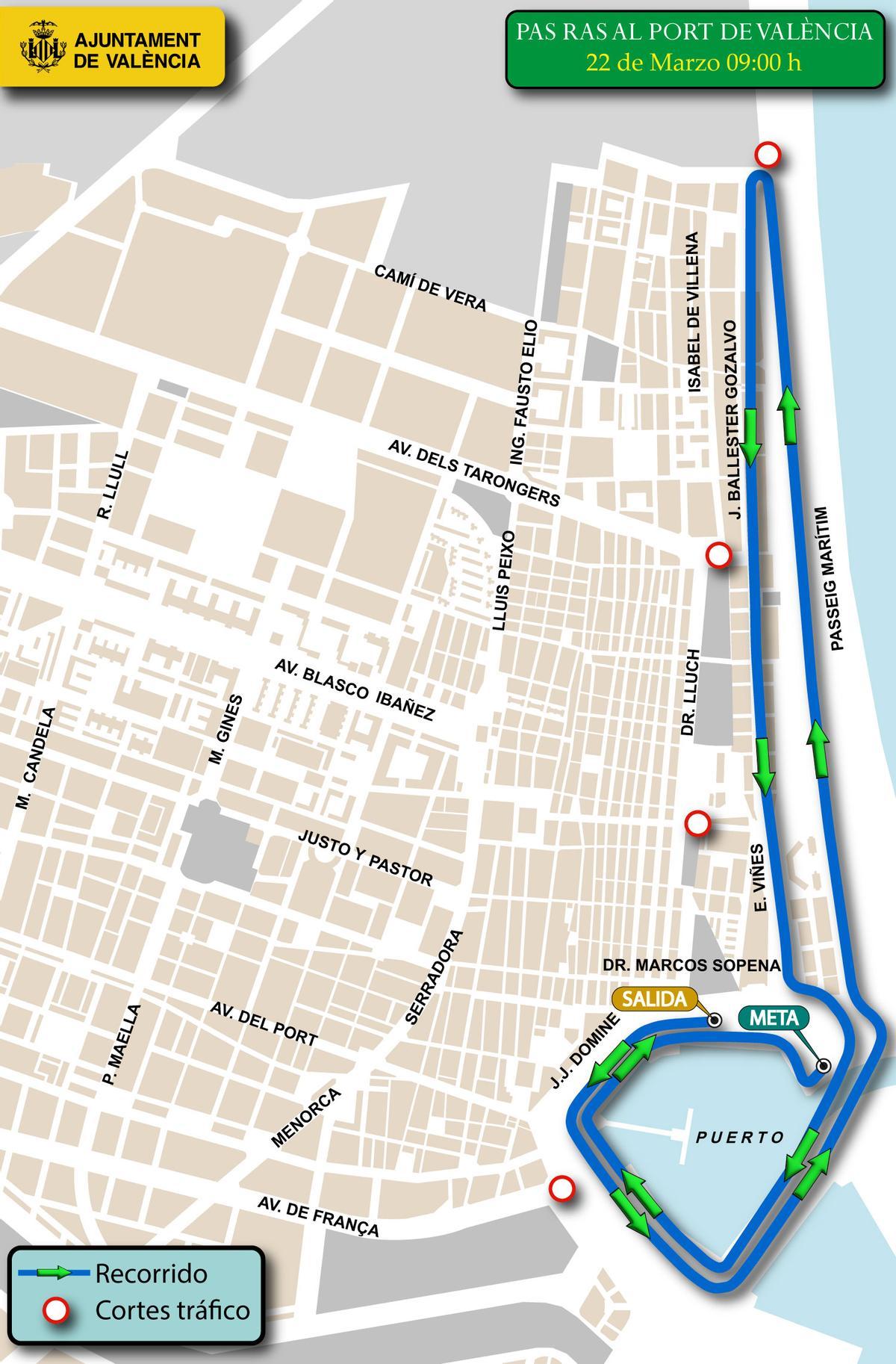 Recorrido y cortes de tráfico del 37º Pas Ras Al Port de este domingo en València