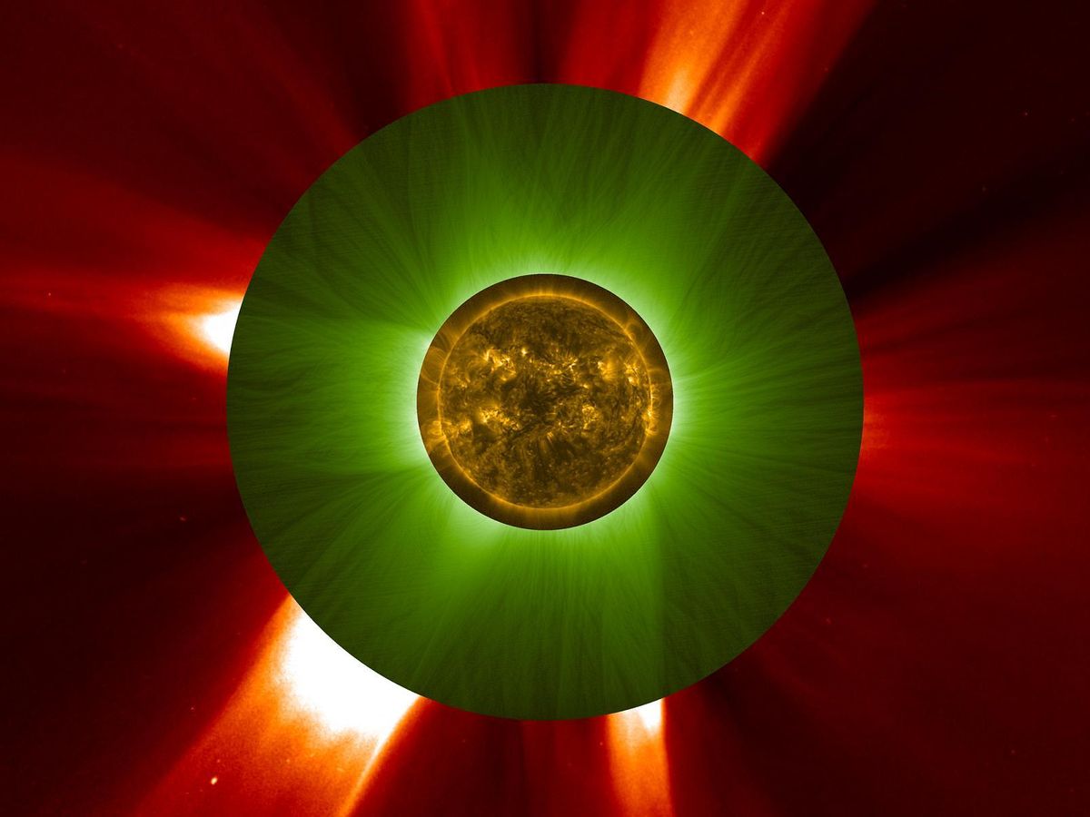 Superposición de varias imágenes capturadas por la sonda PROBA-3.