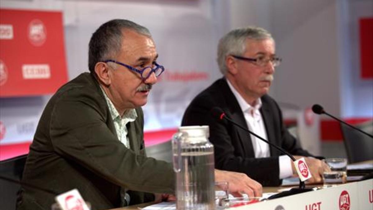 Álvarez (UGT) y Fernández Toxo (CCOO), el pasado día 10 en Madrid.