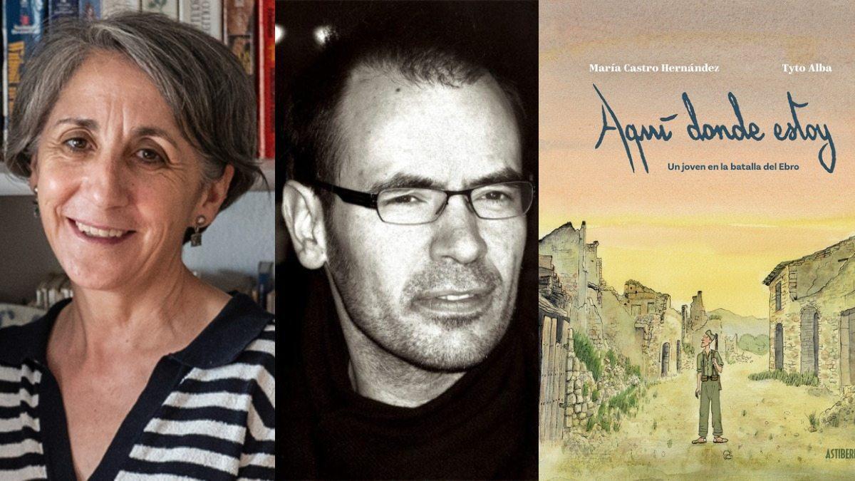 María Castro Hernández y Tyto Alba junto a la portada del cómic  "Aquí donde estoy".