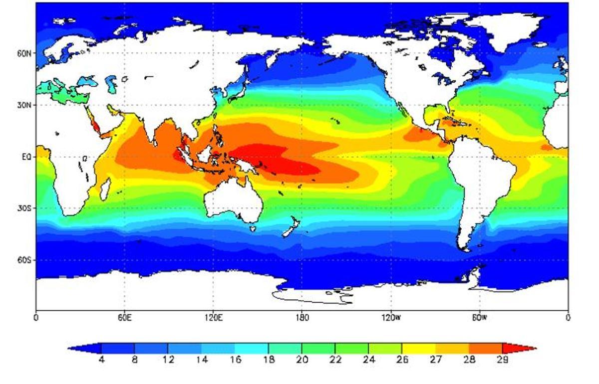 El mapa muestra por un lado el calentamiento del Pacífico por una parte y por otro la “lengua fría” a lo lardo de Ecuador.