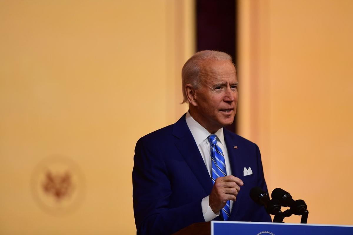 WILMINGTON, DE - NOVEMBER 25:  President-elect Joe Biden delivers a Thanksgiving address at the Queen Theatre on November 25, 2020 in Wilmington, Delaware. As Biden waits to be approved for official national security briefings, the names of top members of his national security team were announced yesterday to the public. Calls continue for President Trump to concede the election and let the transition proceed without further delay.   Mark Makela/Getty Images/AFP