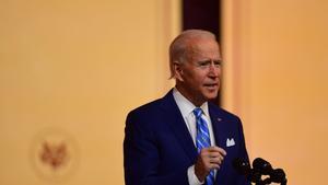 WILMINGTON, DE - NOVEMBER 25:  President-elect Joe Biden delivers a Thanksgiving address at the Queen Theatre on November 25, 2020 in Wilmington, Delaware. As Biden waits to be approved for official national security briefings, the names of top members of his national security team were announced yesterday to the public. Calls continue for President Trump to concede the election and let the transition proceed without further delay.   Mark Makela/Getty Images/AFP