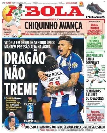 Portada A BOLA  sábado 6 de abril de 2019